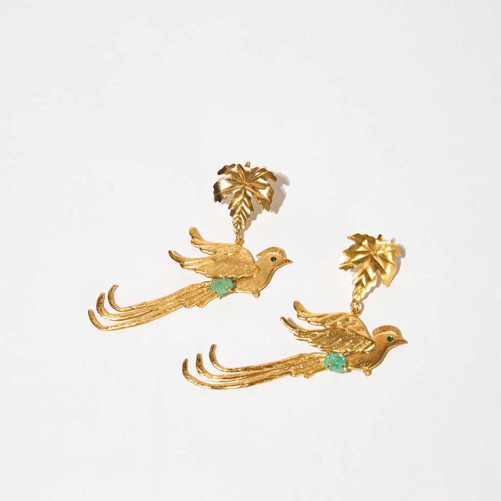 QUETZAL EARRINGS WITH LEAF