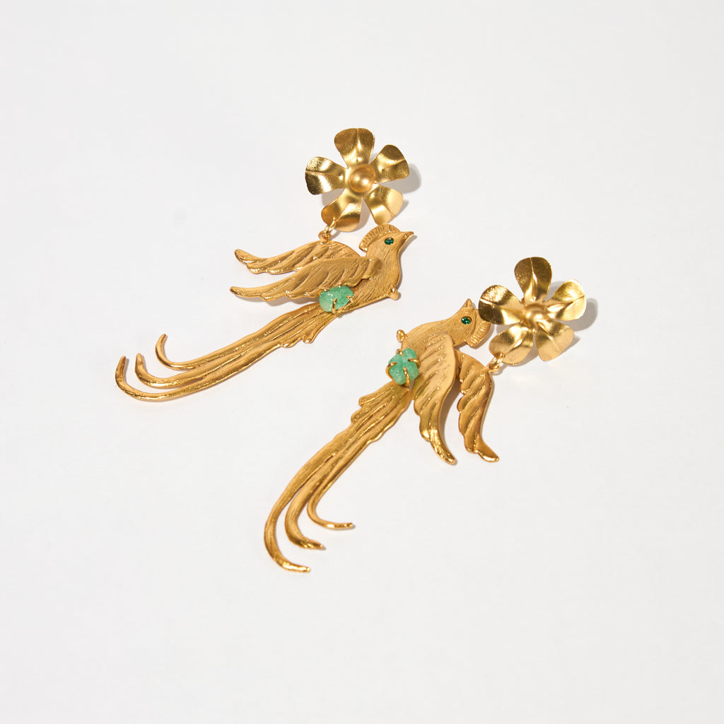 QUETZAL EARRINGS WITH FLOWER