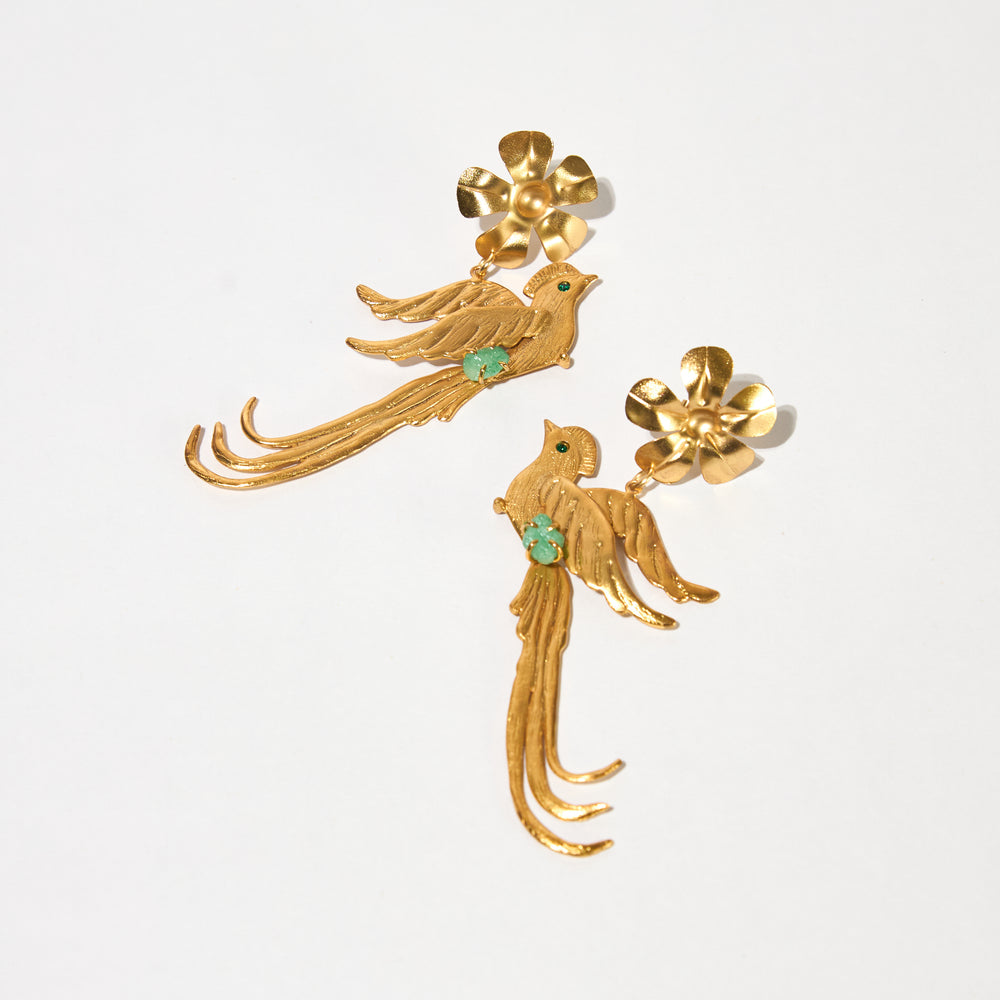 QUETZAL EARRINGS WITH FLOWER